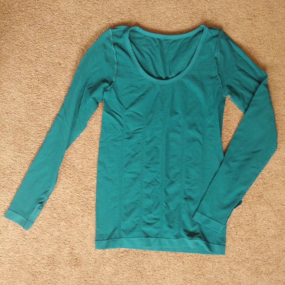 Fabletics turquoise long sleeve workout shirt